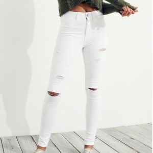 Hollister white ripped high waisted jeans